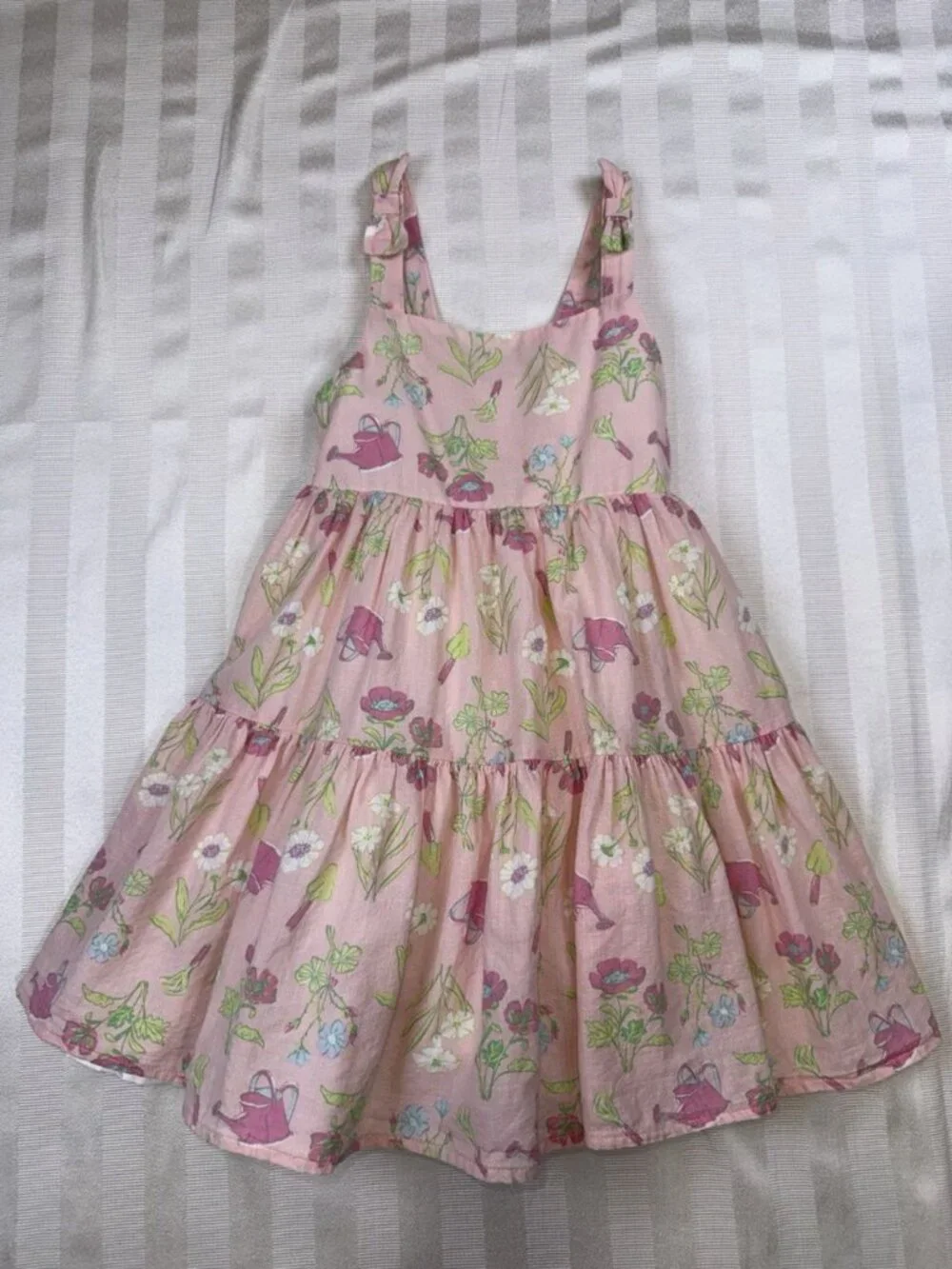 Sigrid Olsen Kids Girls Size 4 Summer Dress Pink Floral Cotton Lined Tiered
